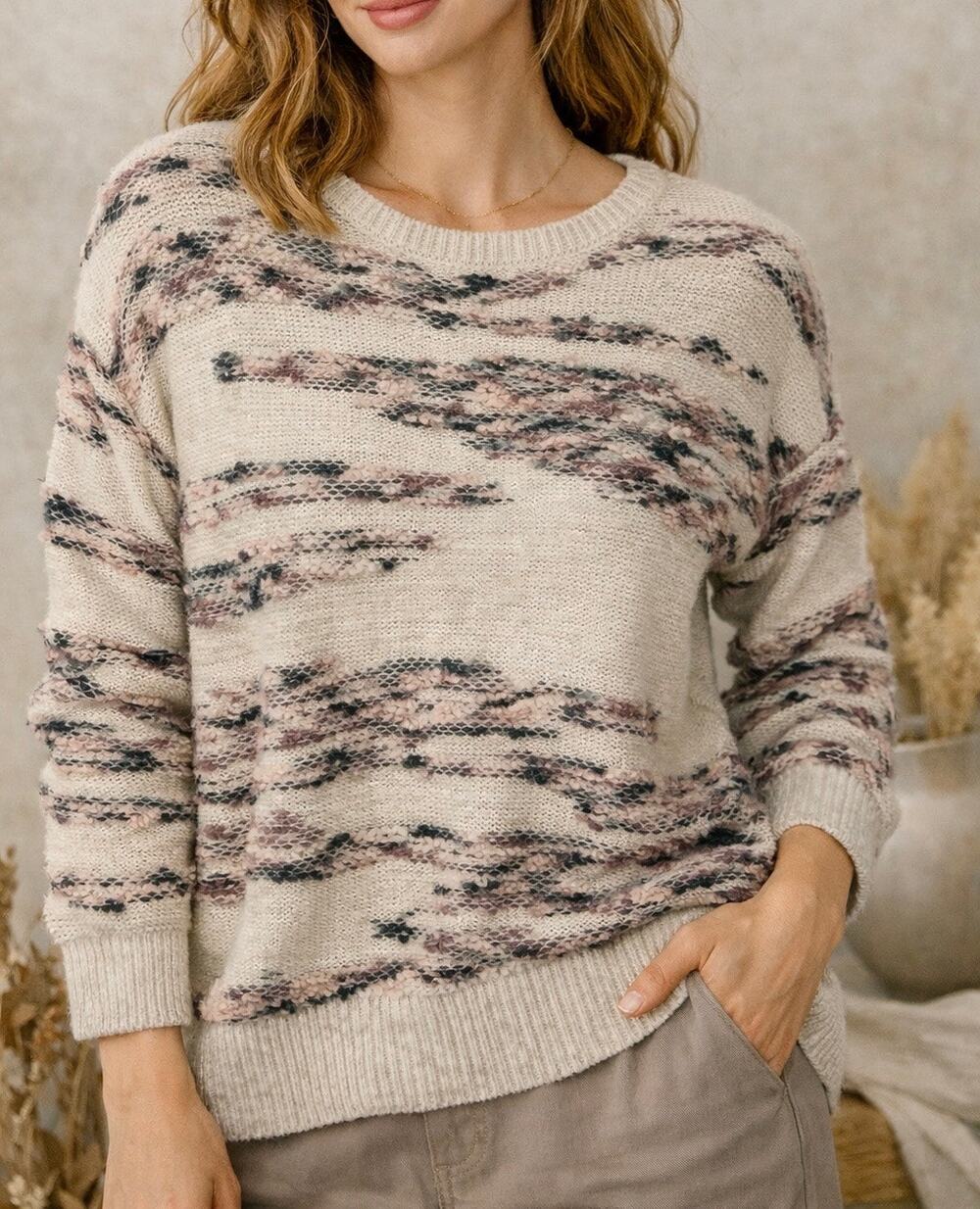 Pure Jill Textured Space-Dye Knit Sweater Beige Multi Small